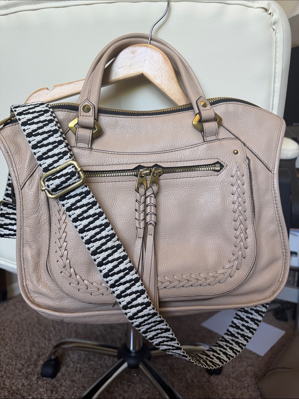 orYANY Beige Braided Leather Satchel